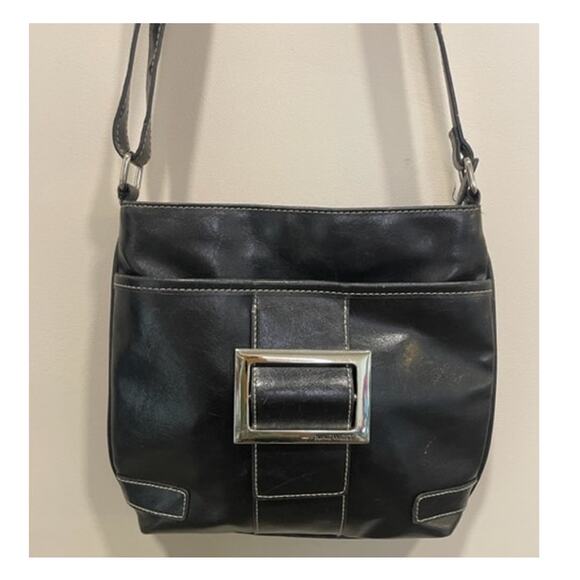 Nine West Leather Small Black Shoulder Purse Crossbody Silver Hardware Bag - Picture 2 of 11